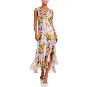Cinq a Sept Draped Neck Ruffled Dress, Lilac Multi, Size 8 0247